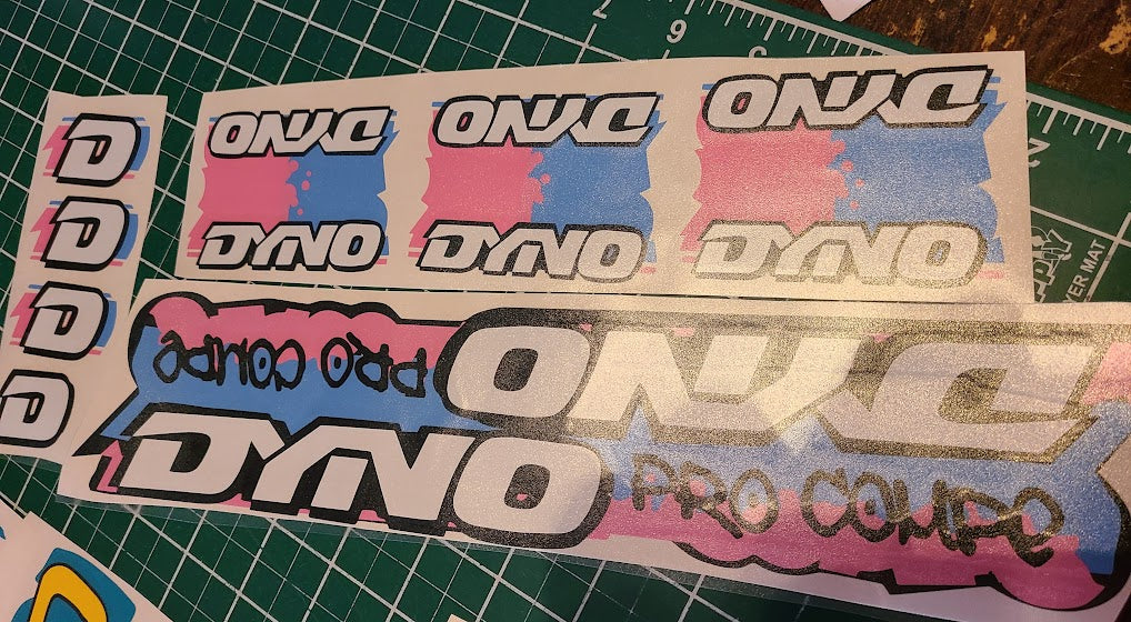 1988 DYNO - COMPE - Pink Blue on clear decal set 1988 DYNO - COMPE - Pink Blue on clear decal set