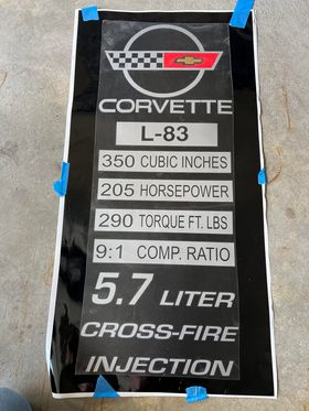 C4 Corvette 1984-1996 under hood Performance Specification DECAL