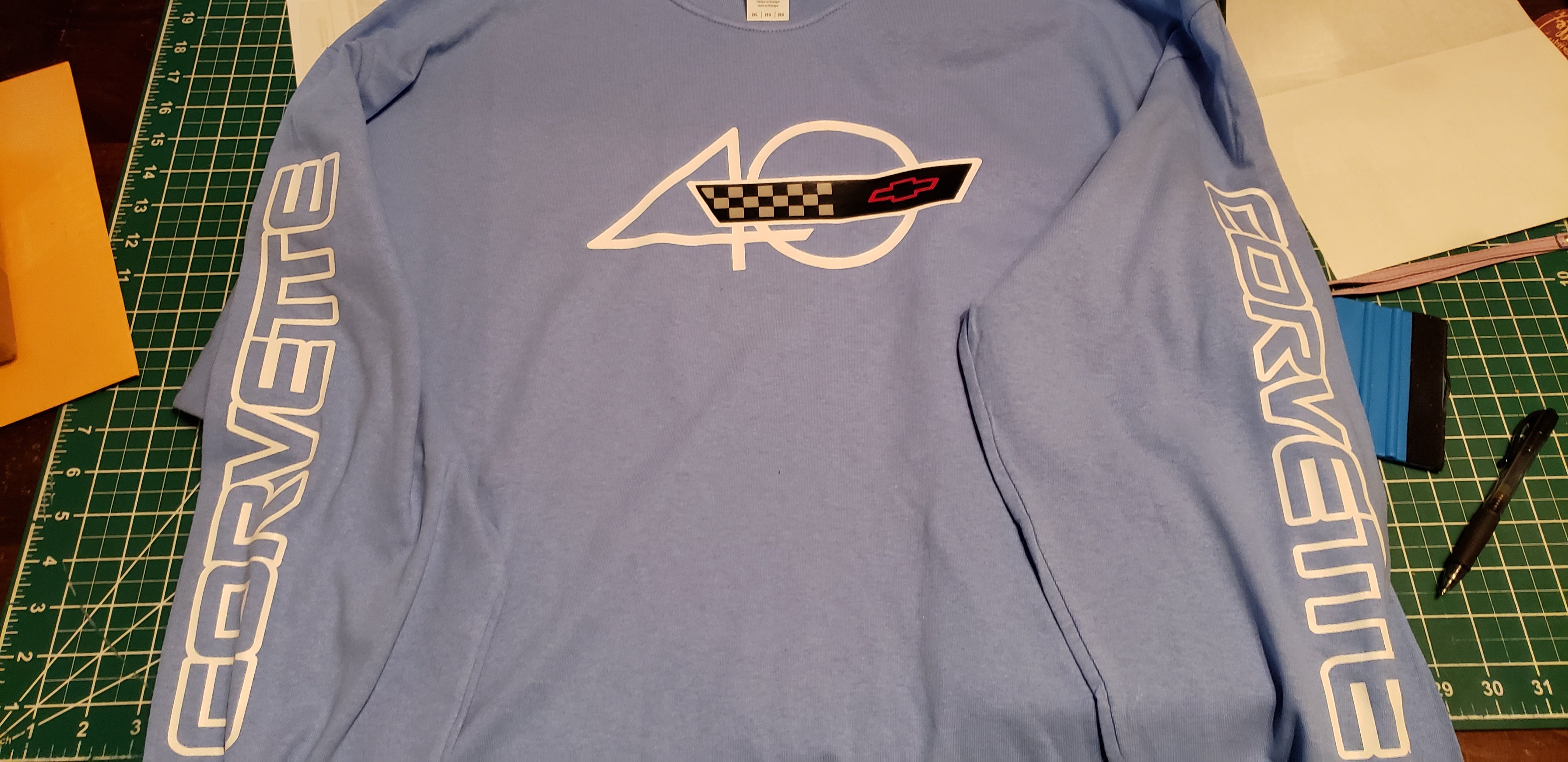 CORVETTE C4 40TH ANNIVERSARY LONG SLEEVE SHIRT SCRIPT ON SLEEVES & LOGO ON FRONT 1993