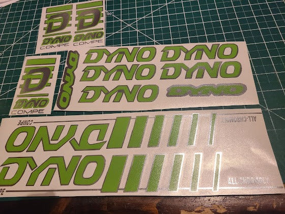 DYNO COMPE DECAL SET 86 87 88 89 VINTAGE BMX LIME & SILVER – Vellosvinyl