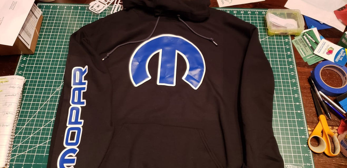 Mopar Performance Script MOPAR HOODIE WITH SCRIPT ON SLEEVES AND LOGO ON FRONT – Vellosvinyl