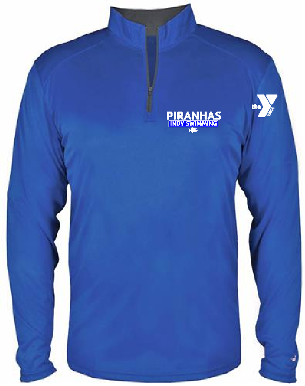 INDY SWIMMING SWIM TEAM DRI FIT 1/4 ZIP LONG SLEEVE SHIRT PIRANHAS LOGO