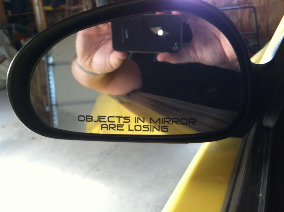 OBJECTS IN MIRROR ARE LOSING VINYL DECAL STICKER SET OF 2